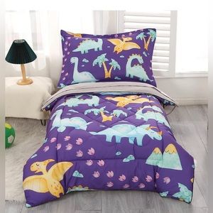 NWOT Toddler Bedding Set, Purple, Dinosaurs, 4 pieces